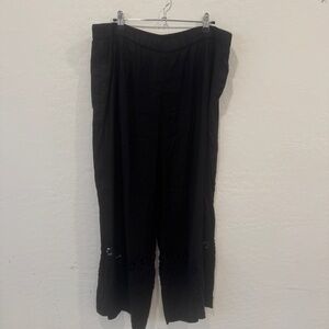 Susan Graver Pants Womens 16 Black Linen Lace Wide Leg Spring Summer Capsule